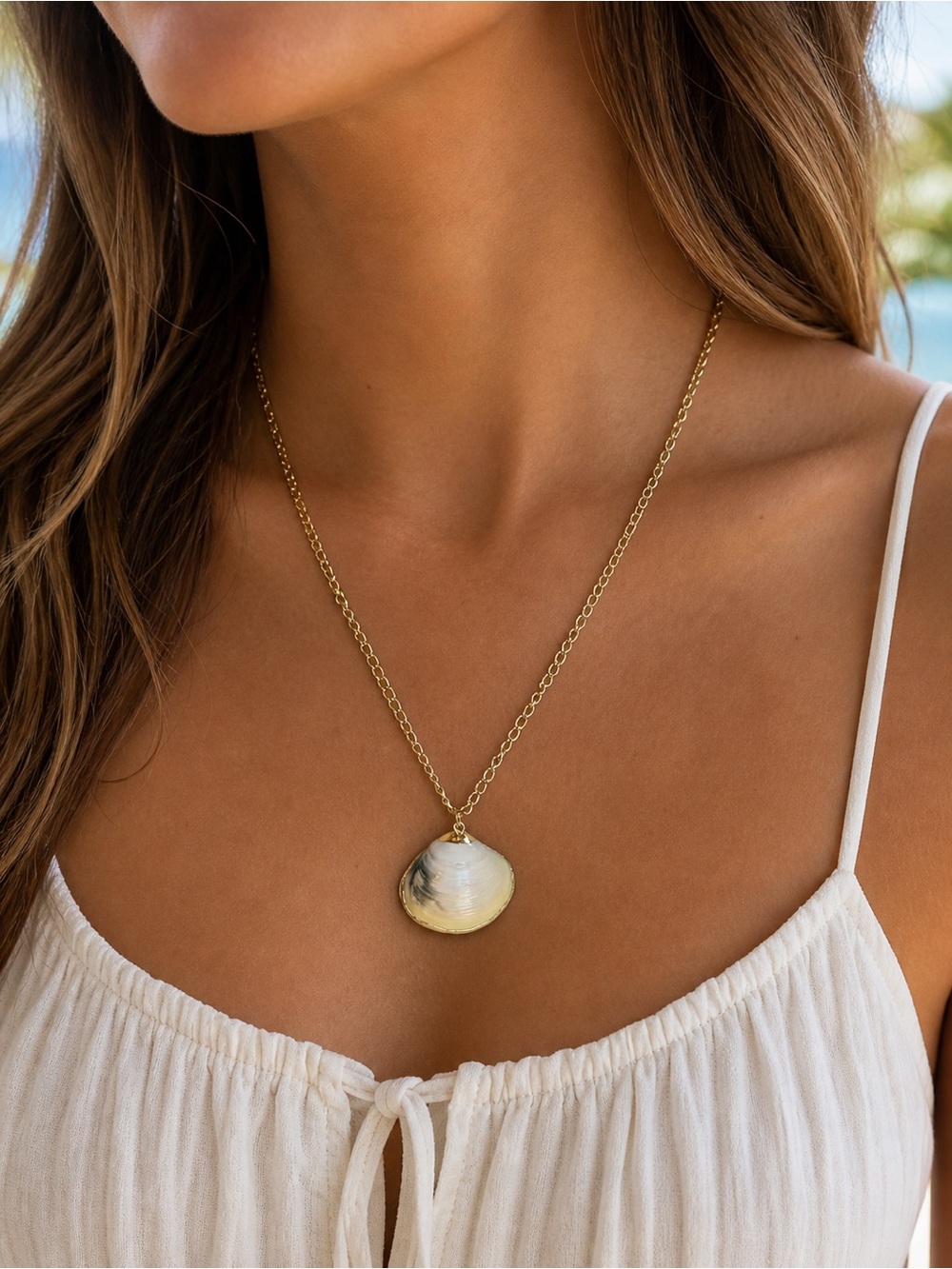 Hand crafted seashell charm necklace Cream 19.25”